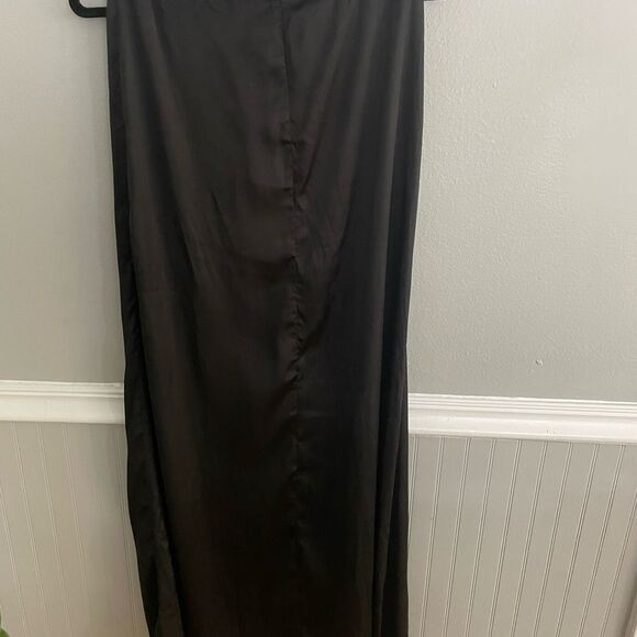Naked Wardrobe Black Satin Maxi Skirt with Side Slit Small - Picture 6 of 10